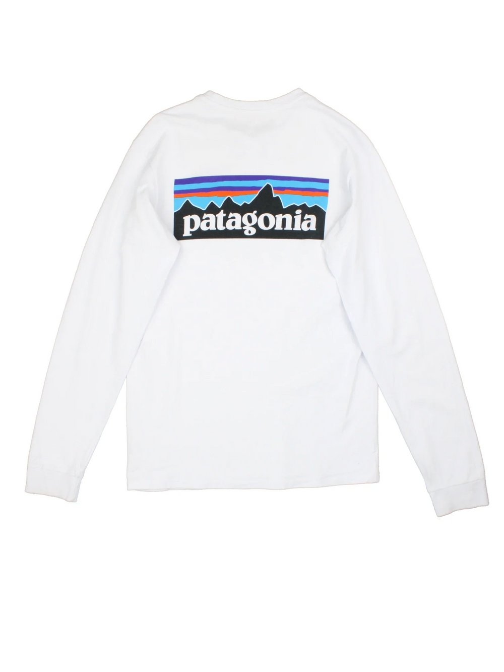 Patagonia Long Sleeve Top in a white colourway with printed graphic on front and back.