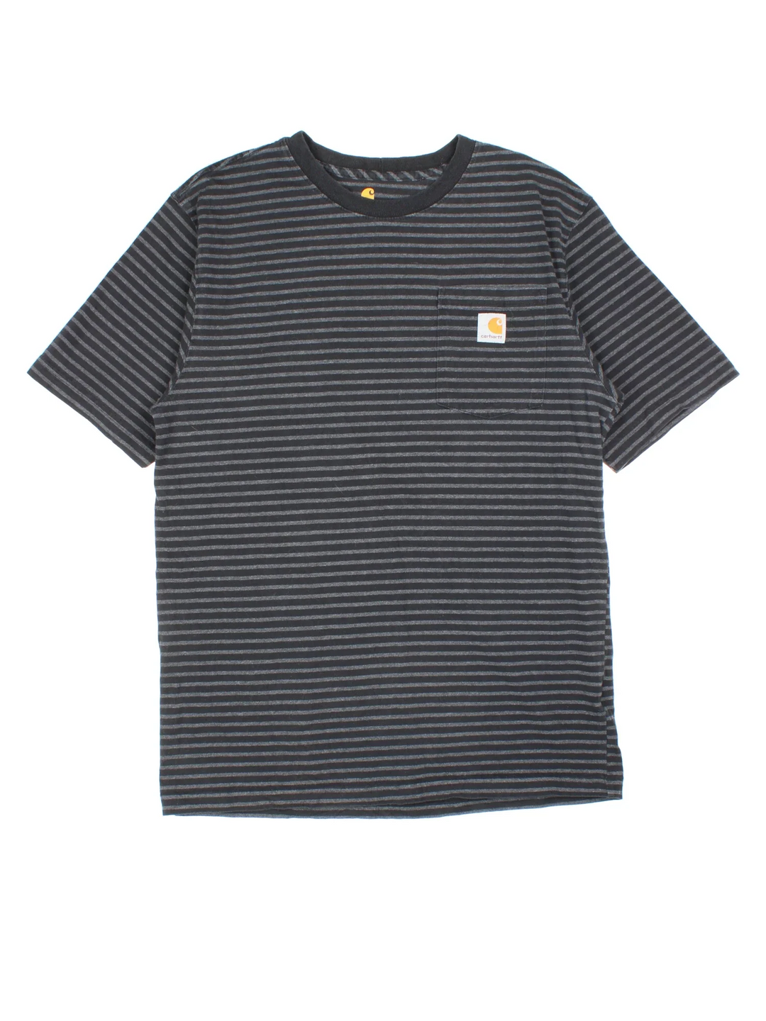 Carhartt T-Shirt in a black and grey striped colourway and has a chest pocket with the logo embroidered on the front.