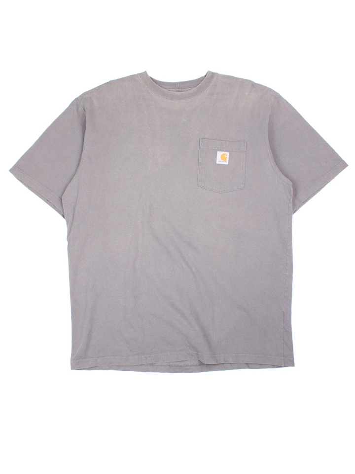 Carhartt T-Shirt in a grey colourway and has a chest pocket with the logo embroidered on the front.