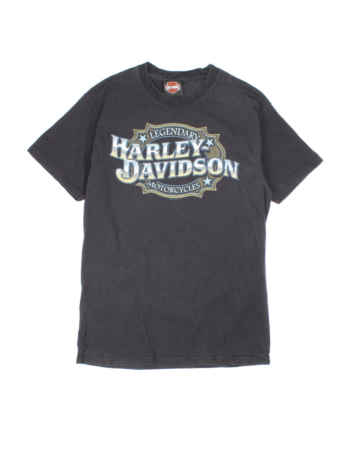 Vintage Harley-Davidson Riverside CA T-Shirt in a black colourway with branding printed on front and back.