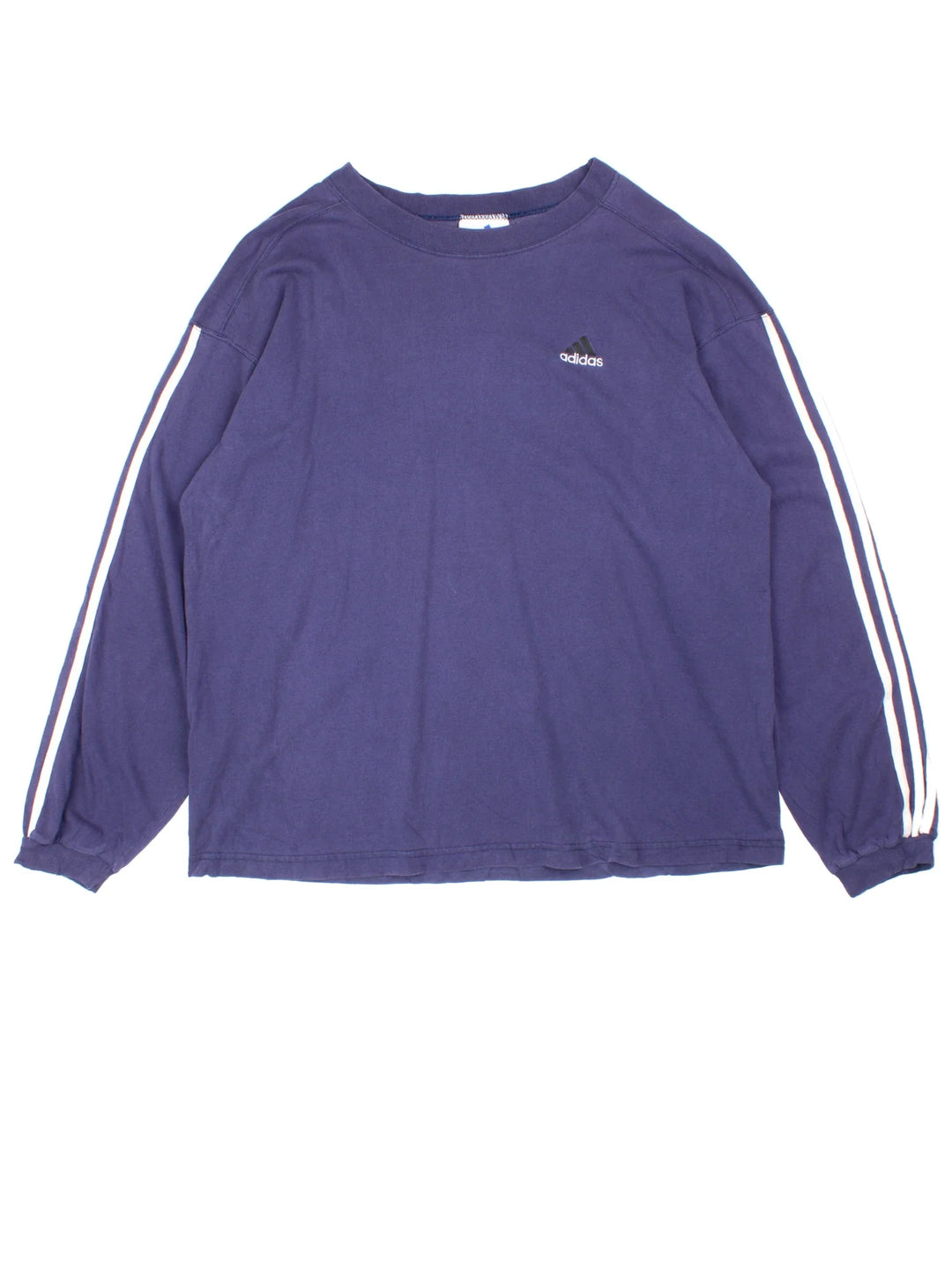 90's Adidas Long Sleeve T-Shirt in a purple colourway with the classic 3 stripe along the sleeve.