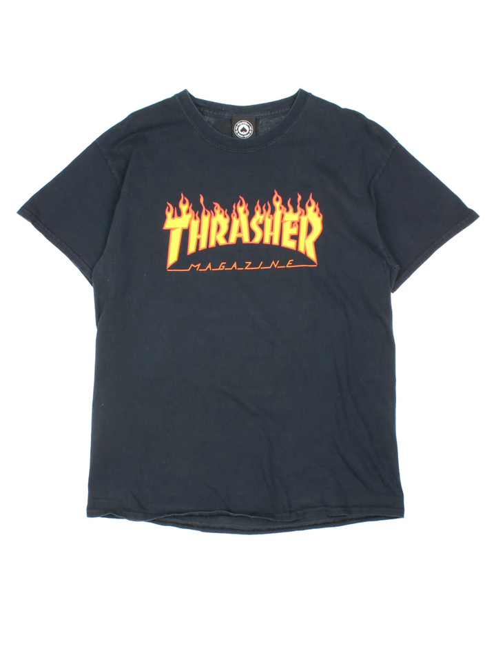 Thrasher T-Shirt in a black colourway with classic logo across the front.