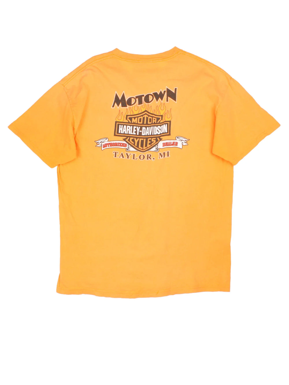 Harley-Davidson Motown T-Shirt in a orange colourway with small brand logo on the front and larger graphic on the back..