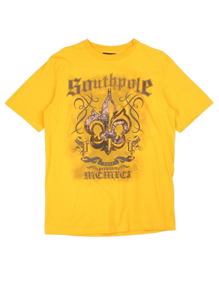 Vintage Southpole T-Shirt in a yellow colourway with large graphic print on the front.
