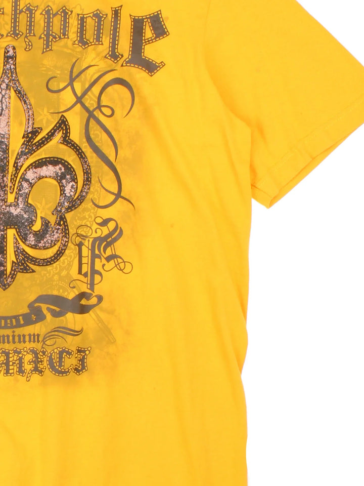 Vintage Southpole T-Shirt in a yellow colourway with large graphic print on the front.