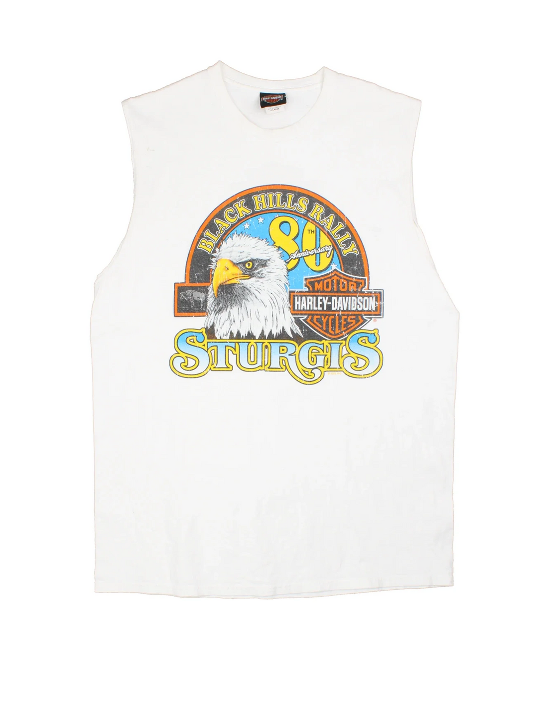 Harley-Davidson Vest Top in a white colourway with eagle graphic across the front and smaller graphic on the back.