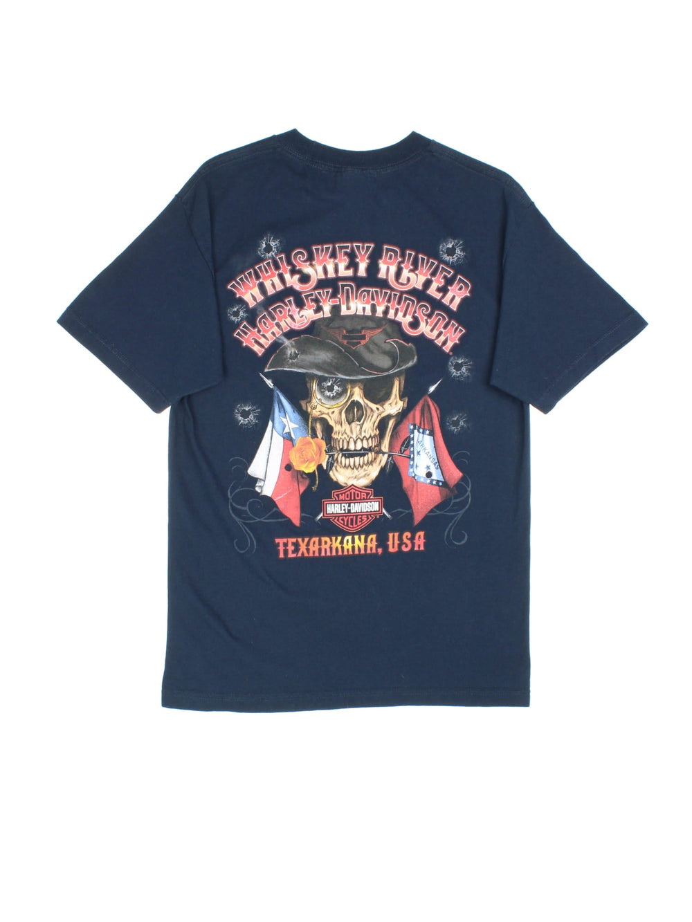 Vintage Harley-Davidson Pocket T-Shirt in a blue colourway with front pocket printed logo and large back print.
