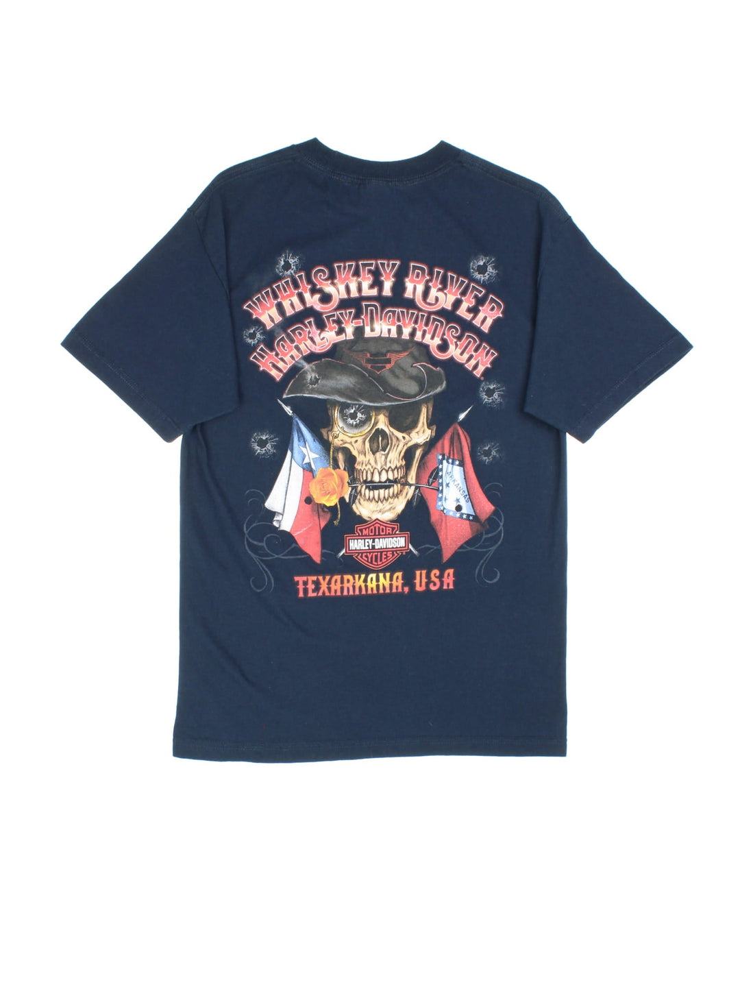 Vintage Harley-Davidson Pocket T-Shirt in a blue colourway with front pocket printed logo and large back print.