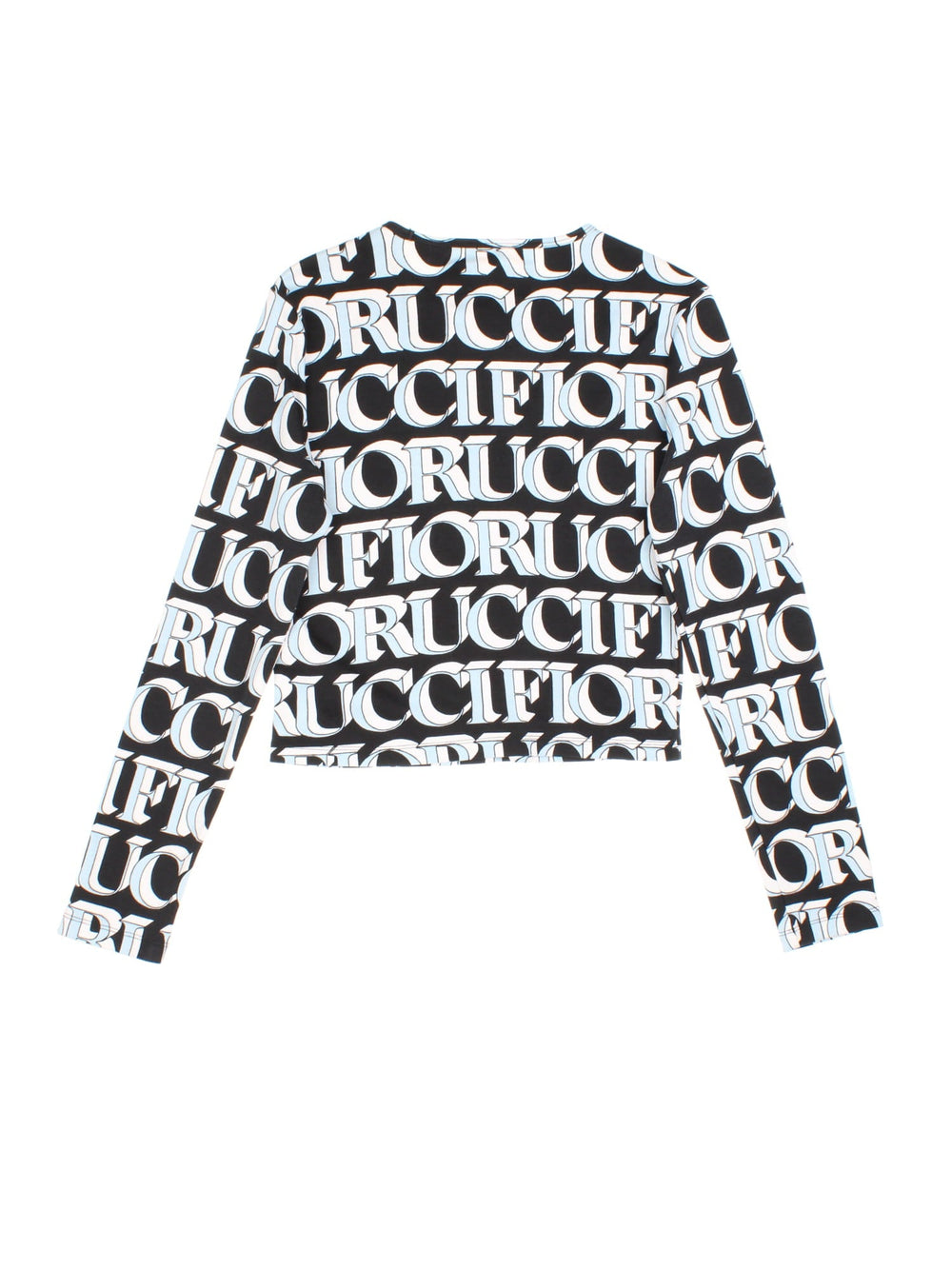 Vintage Napapijri x Fiorucci Long Sleeve T-Shirt in a black, white and blue colourway with logo printed all over the front and back.