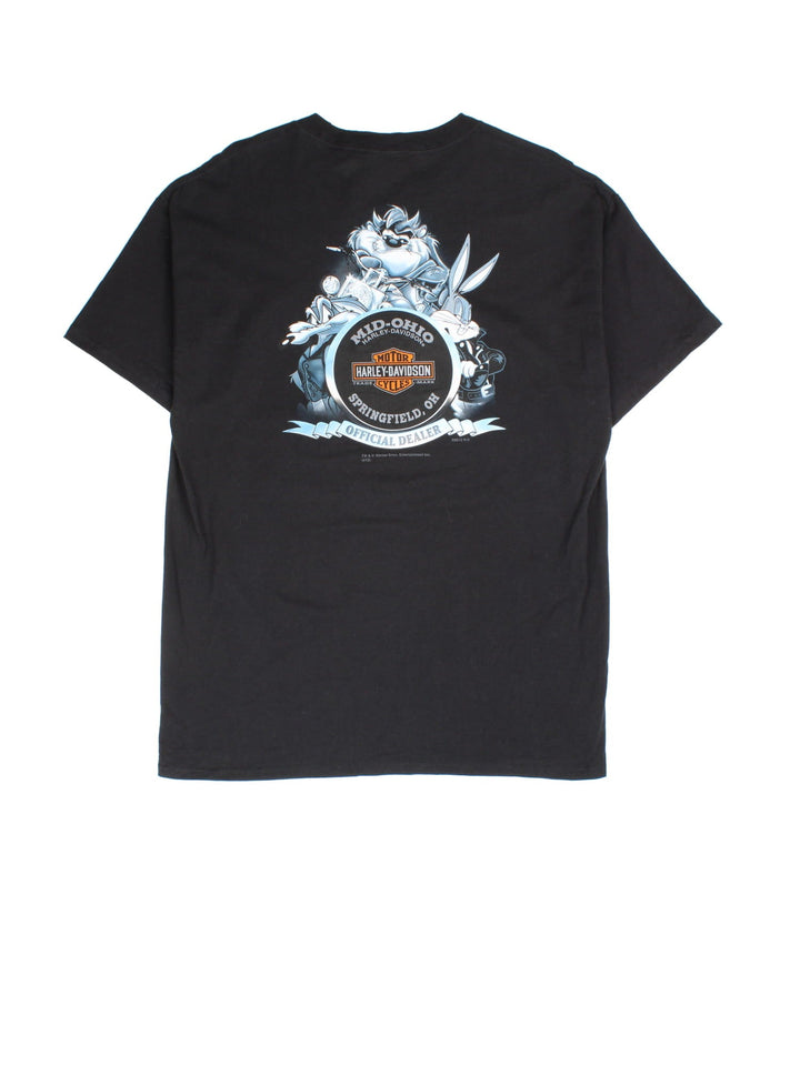 Vintage Harley-Davidson Looney Tunes T-Shirt in a black colourway with the logo and cartoon characters printed on the front and back.