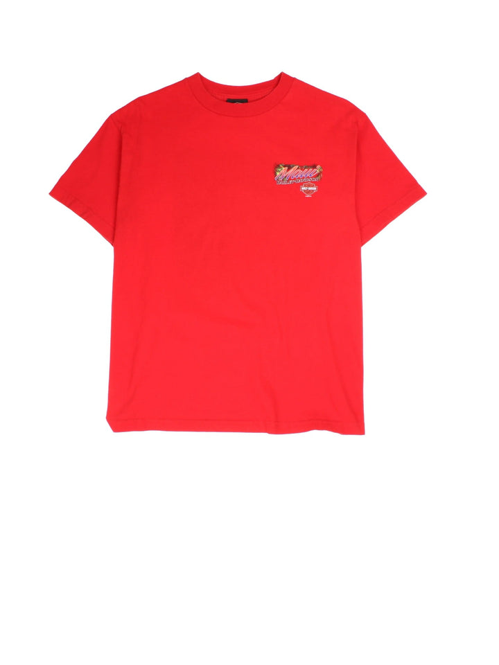 Vintage Harley-Davidson T-Shirt in a red colourway with the logo printed on the front and graphic on the back.