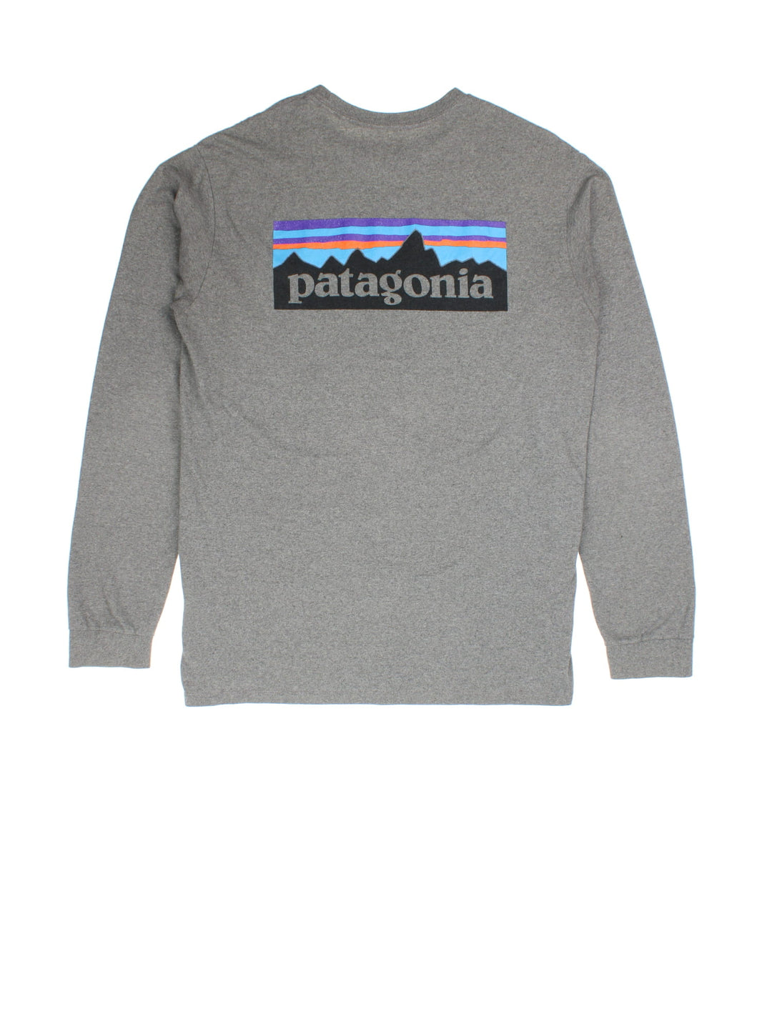 Vintage Patagonia Long Sleeve T-Shirt in a grey colourway with the logo on front and back.