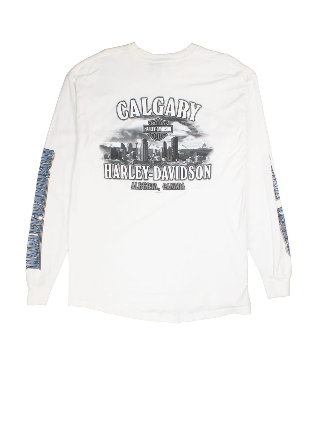Vintage Harley-Davidson Calgary Long Sleeve T-Shirt in a white colourway with the logo on front/back and sleeves.