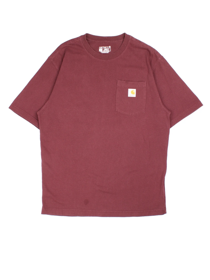 Vintage Carhartt T-Shirt in a red colourway with front pocket and logo embroidered on the front.