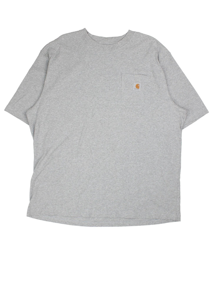 Vintage Carhartt T-Shirt in a grey colourway with front pocket and logo embroidered on the front.