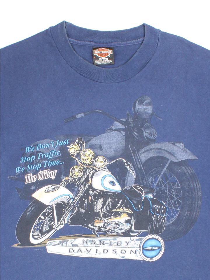Harley-Davidson Fullerton T-Shirt in a blue colourway with front and back printed graphic.