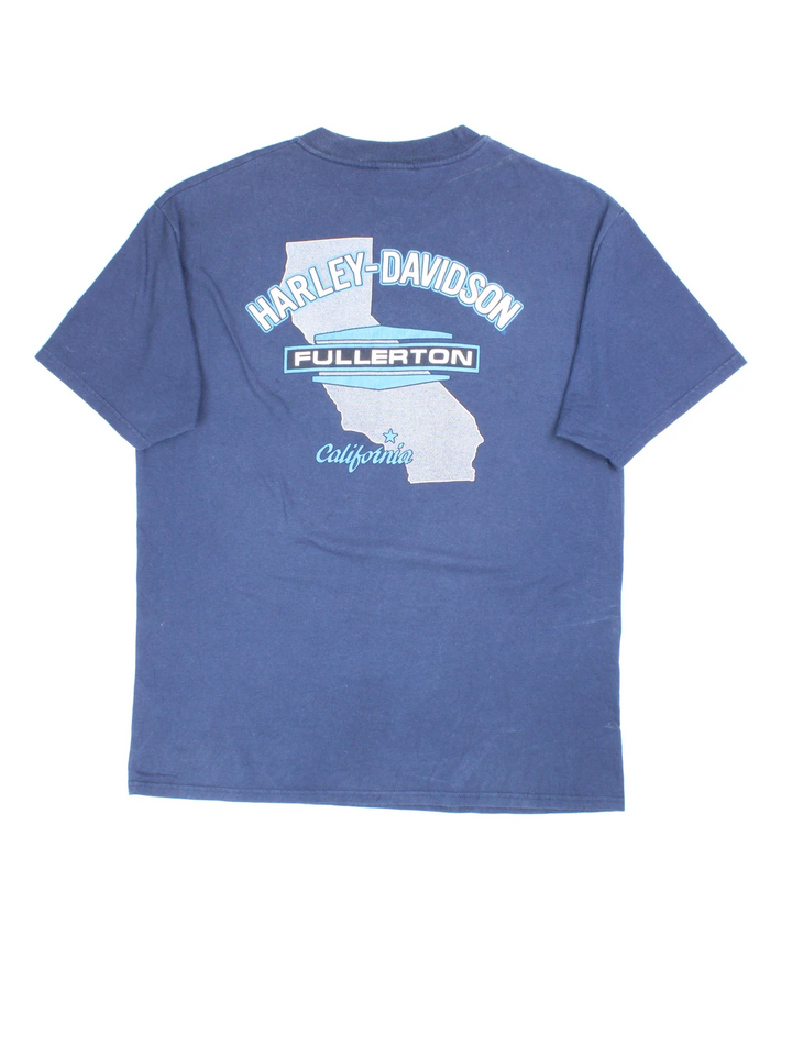 Harley-Davidson Fullerton T-Shirt in a blue colourway with front and back printed graphic.