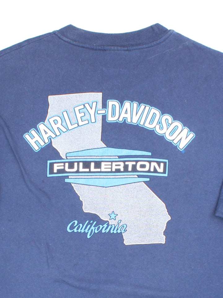 Harley-Davidson Fullerton T-Shirt in a blue colourway with front and back printed graphic.
