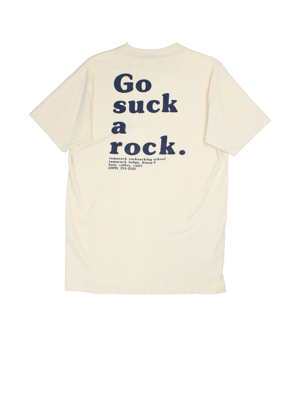 Vintage Go Suck A Rock Graphic T-Shirt in a white colourway with front and back printed graphic.