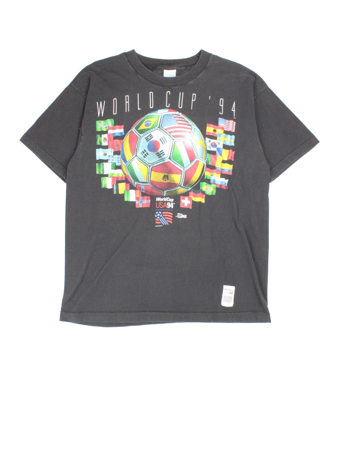 1994 Vintage World Cup T-Shirt in a black colourway with large nation graphic on the front.