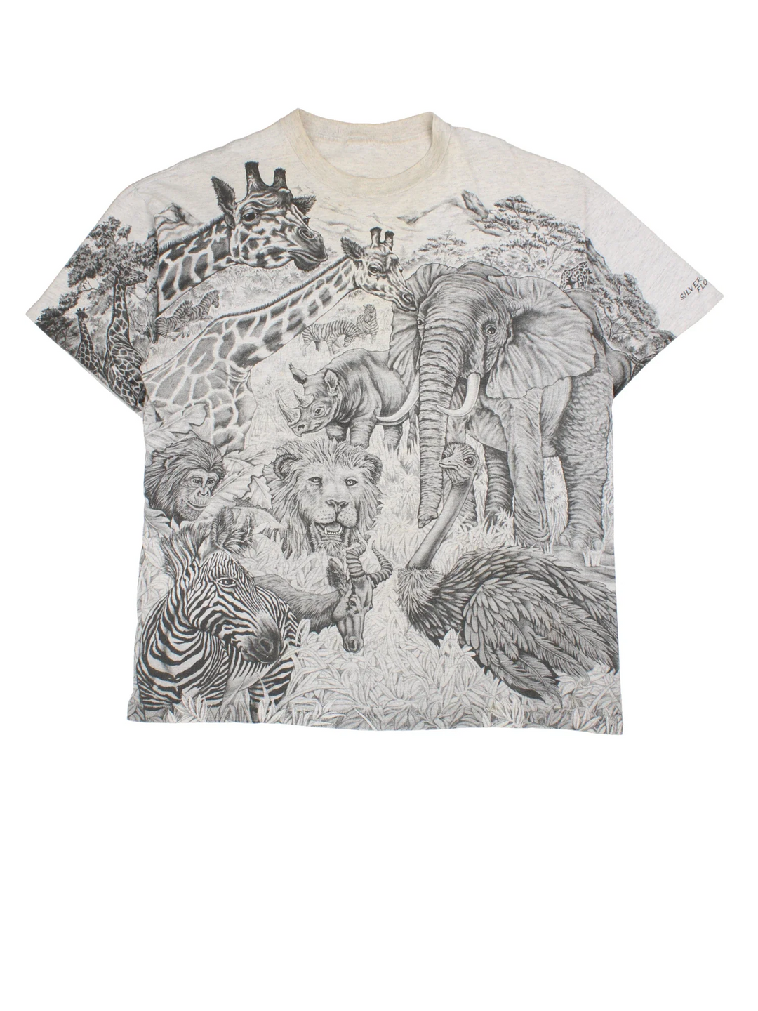 Vintage 90's Animal Print T-Shirt in a grey colourway with all over graphic.