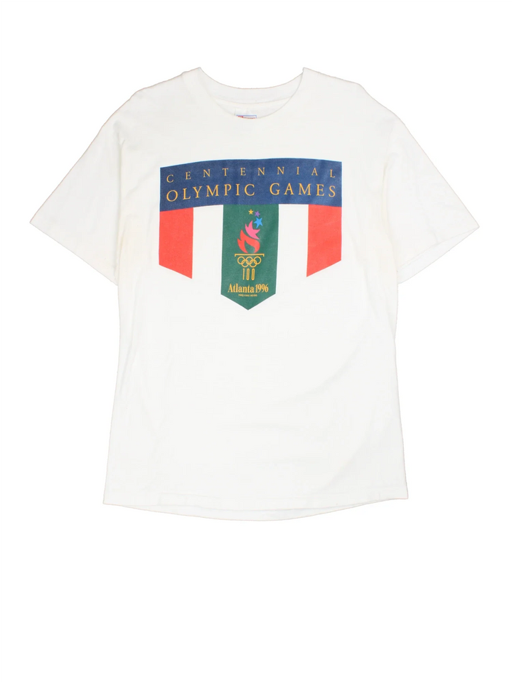 1996 Vintage Olympic Games T-Shirt in a white colourway with graphic printed on the front.