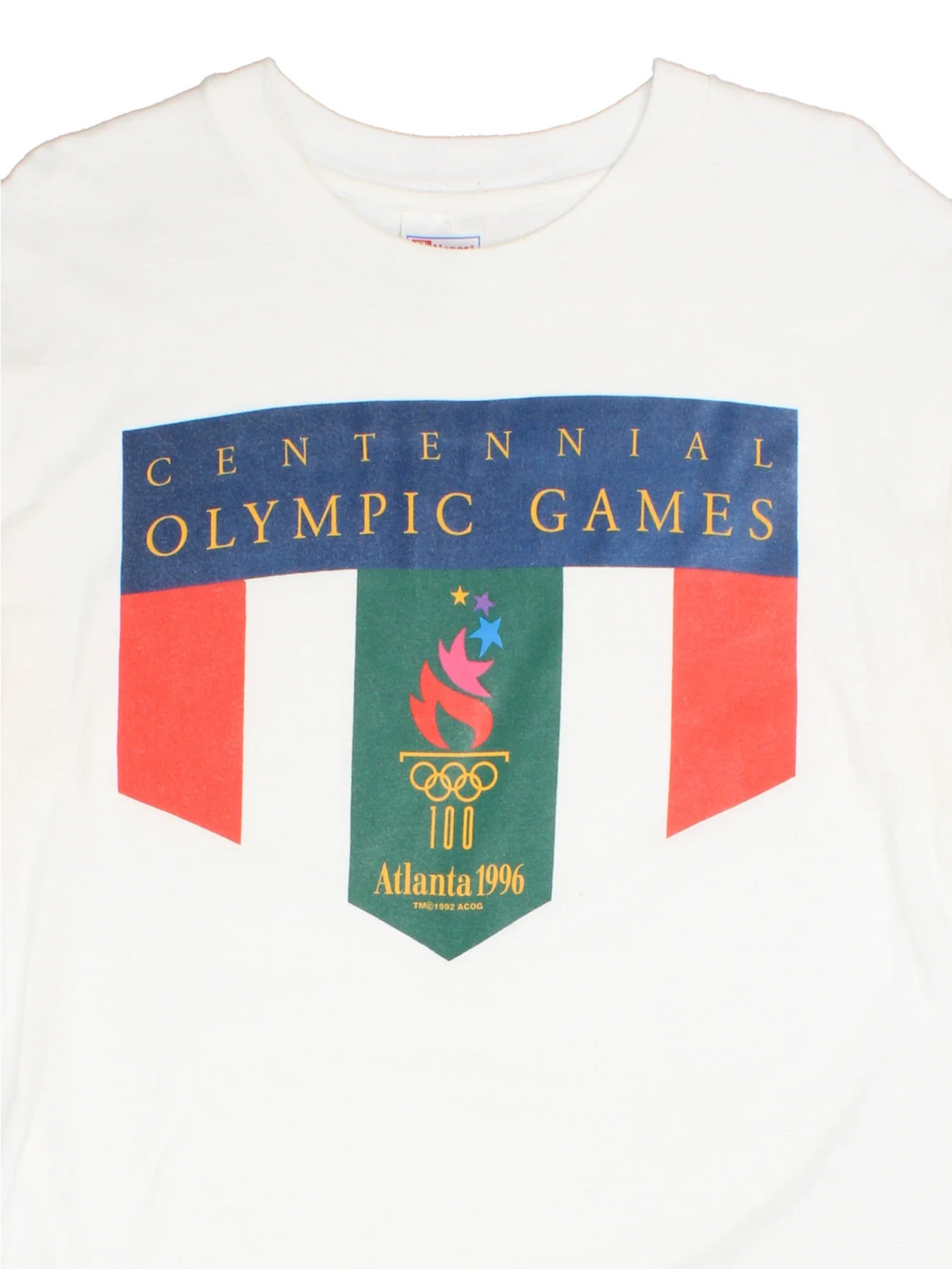 1996 Vintage Olympic Games T-Shirt in a white colourway with graphic printed on the front.