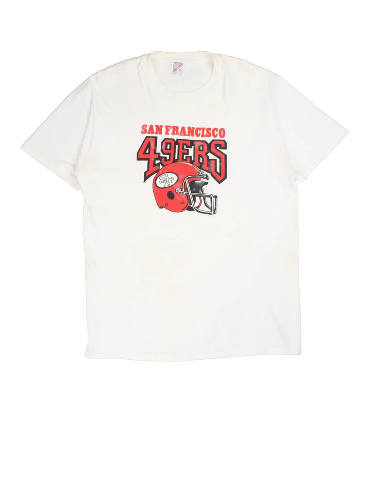 Vintage NFL San Francisco 49er's T-Shirt in a white colourway with team logo and spell out printed on the front.