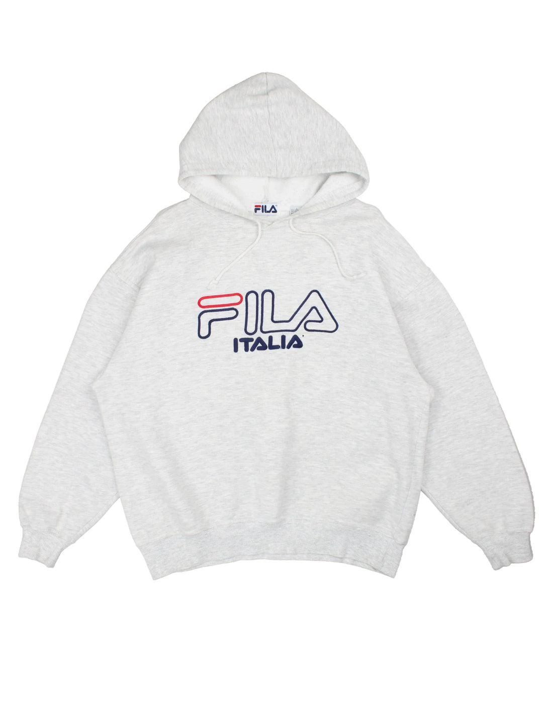 Vintage 90's Fila Hoodie in a grey colourway with the spell out logo embroidered on the front.