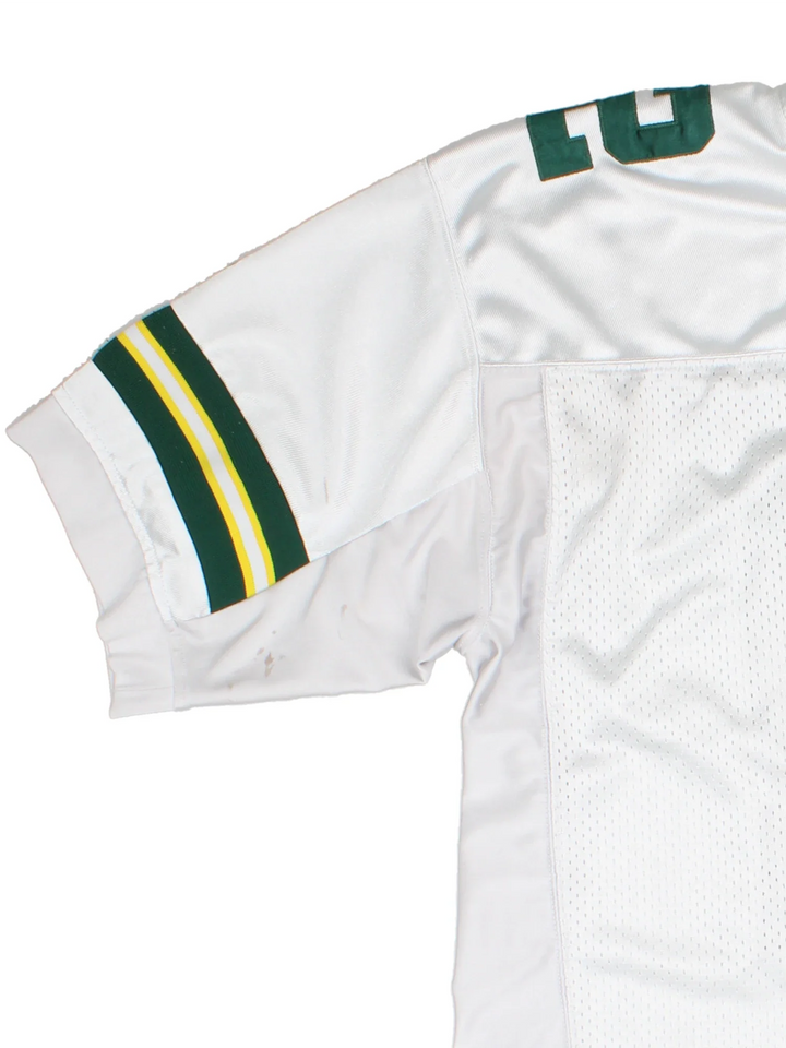 Green Bay Packers NFL Aaron Rodgers #12 Jersey in the white and green team colourway, features embroidered logos and badge on the front and Rodgers #12 on the back.