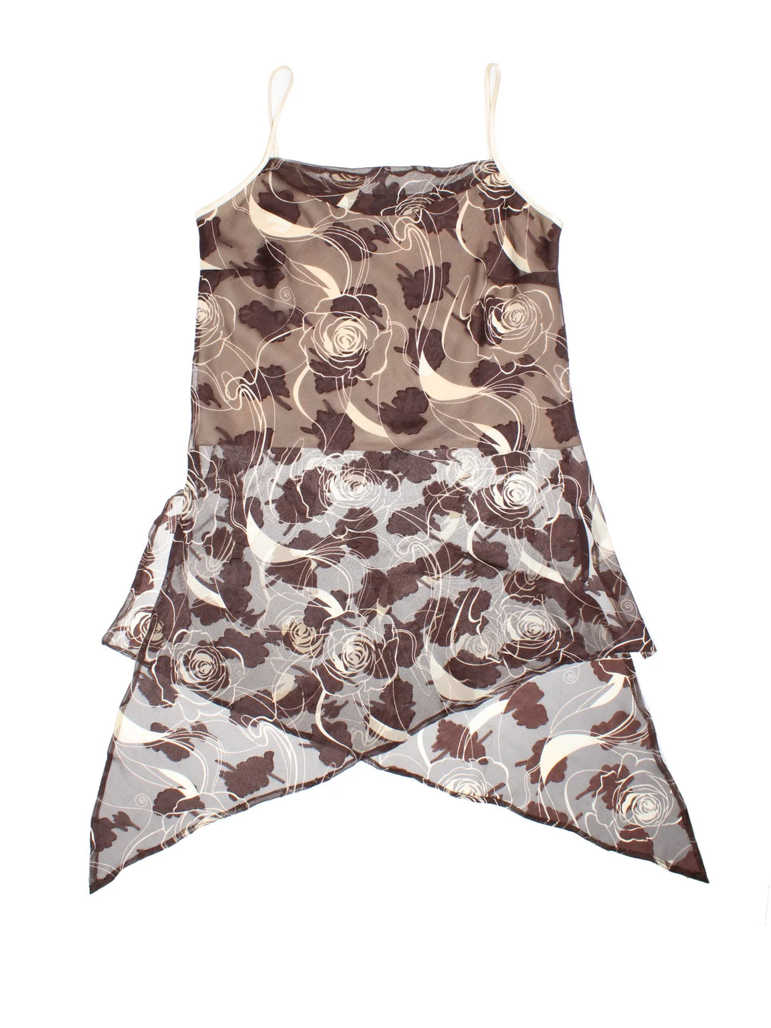 Vintage Dress in a brown colourway with floral patterns all over.
