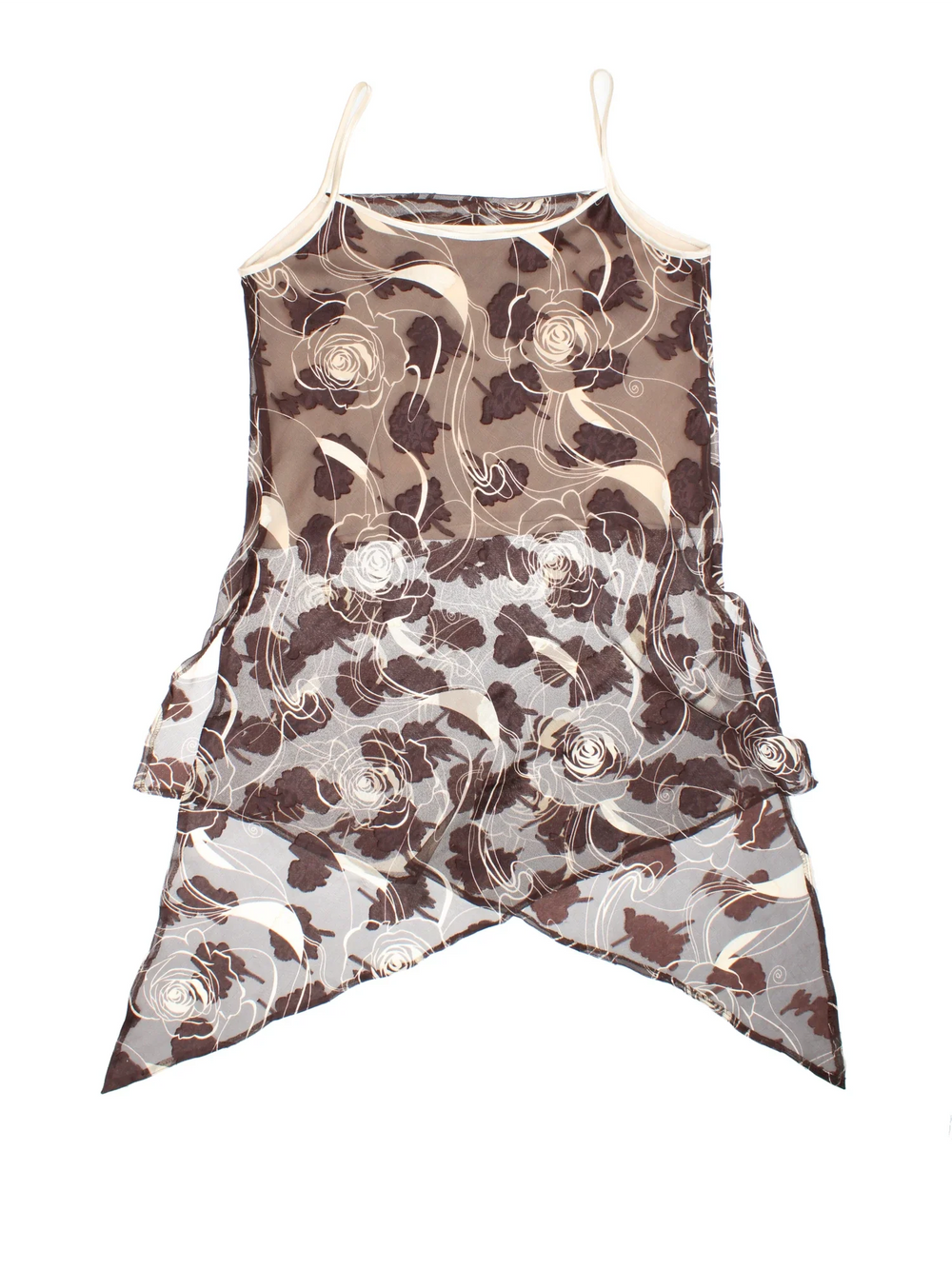 Vintage Dress in a brown colourway with floral patterns all over.