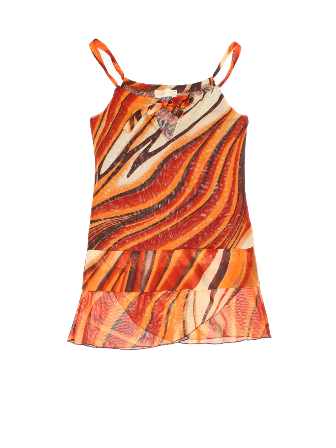 Y2K Abstract Flame Top in a orange colourway with all over pattern.