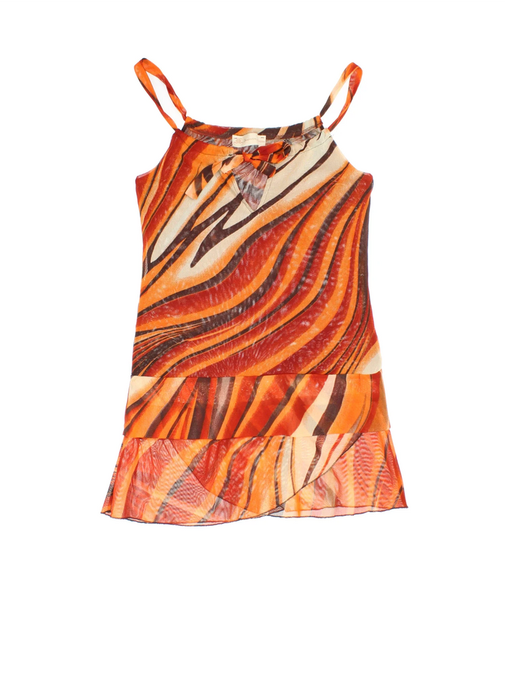 Y2K Abstract Flame Top in a orange colourway with all over pattern.