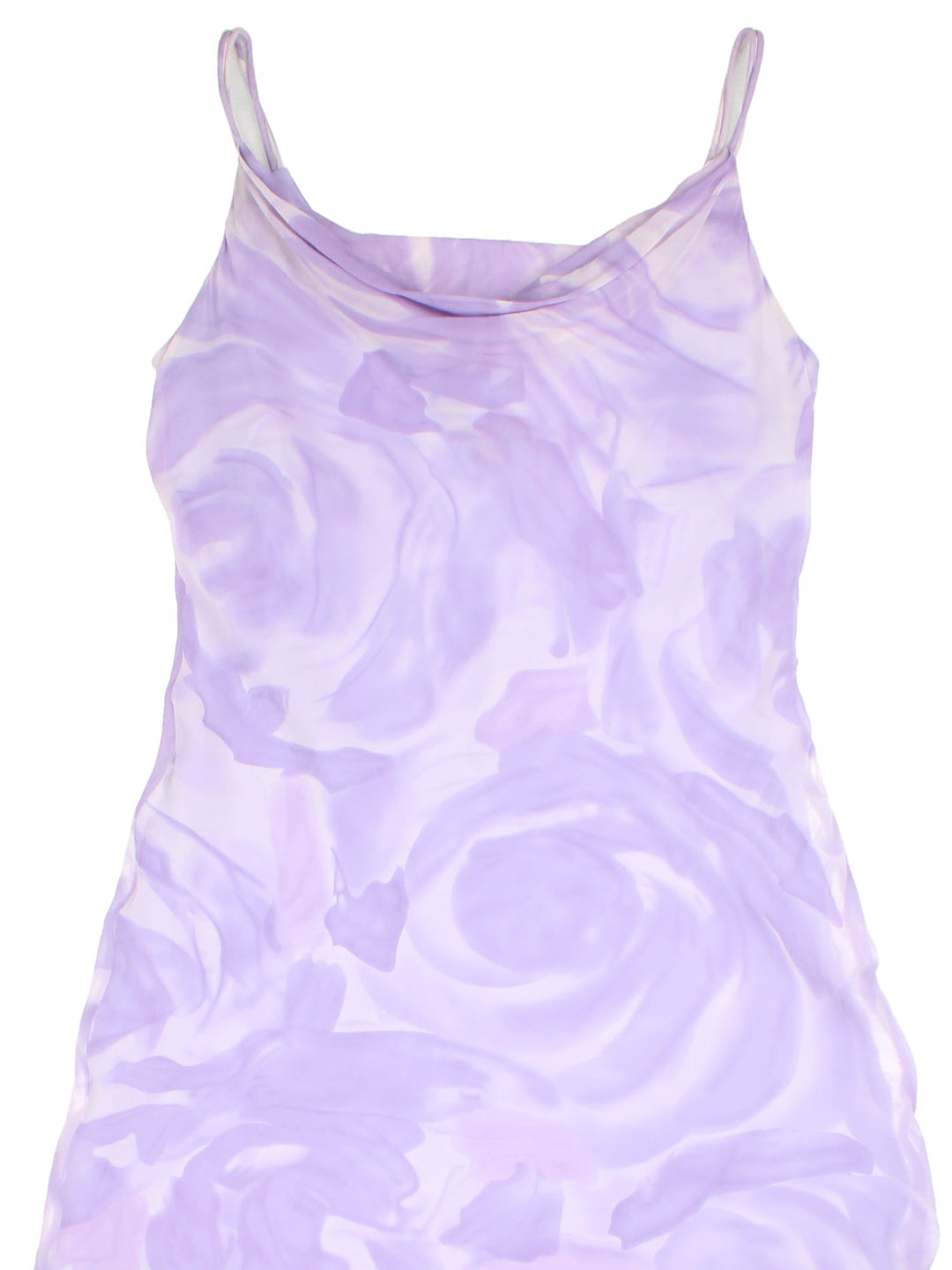 Vintage Y2K Monsoon Dress in a purple colourway. Sheer overlay and cowl neck detail.