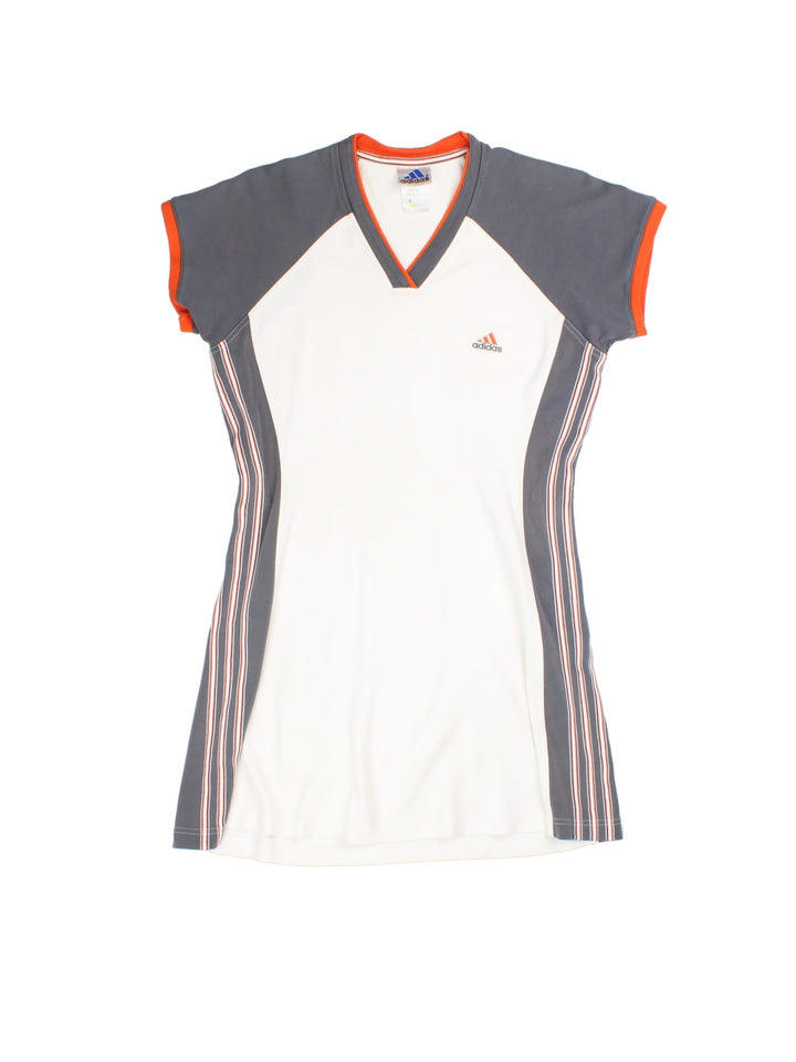 Adidas Y2K Dress in a white/grey colourway. V neck and embroided branding on front.