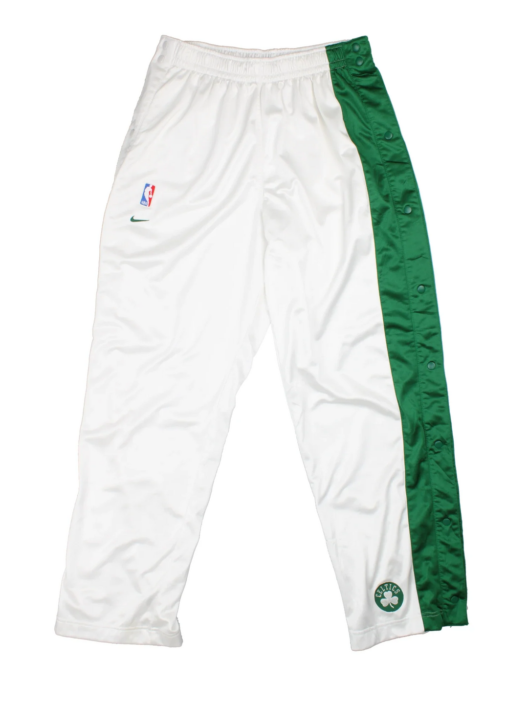 90's Nike Boston Celtics Popper Tracksuit Bottoms in white/green colourway. Popper legs and the logo embroidered on the front.