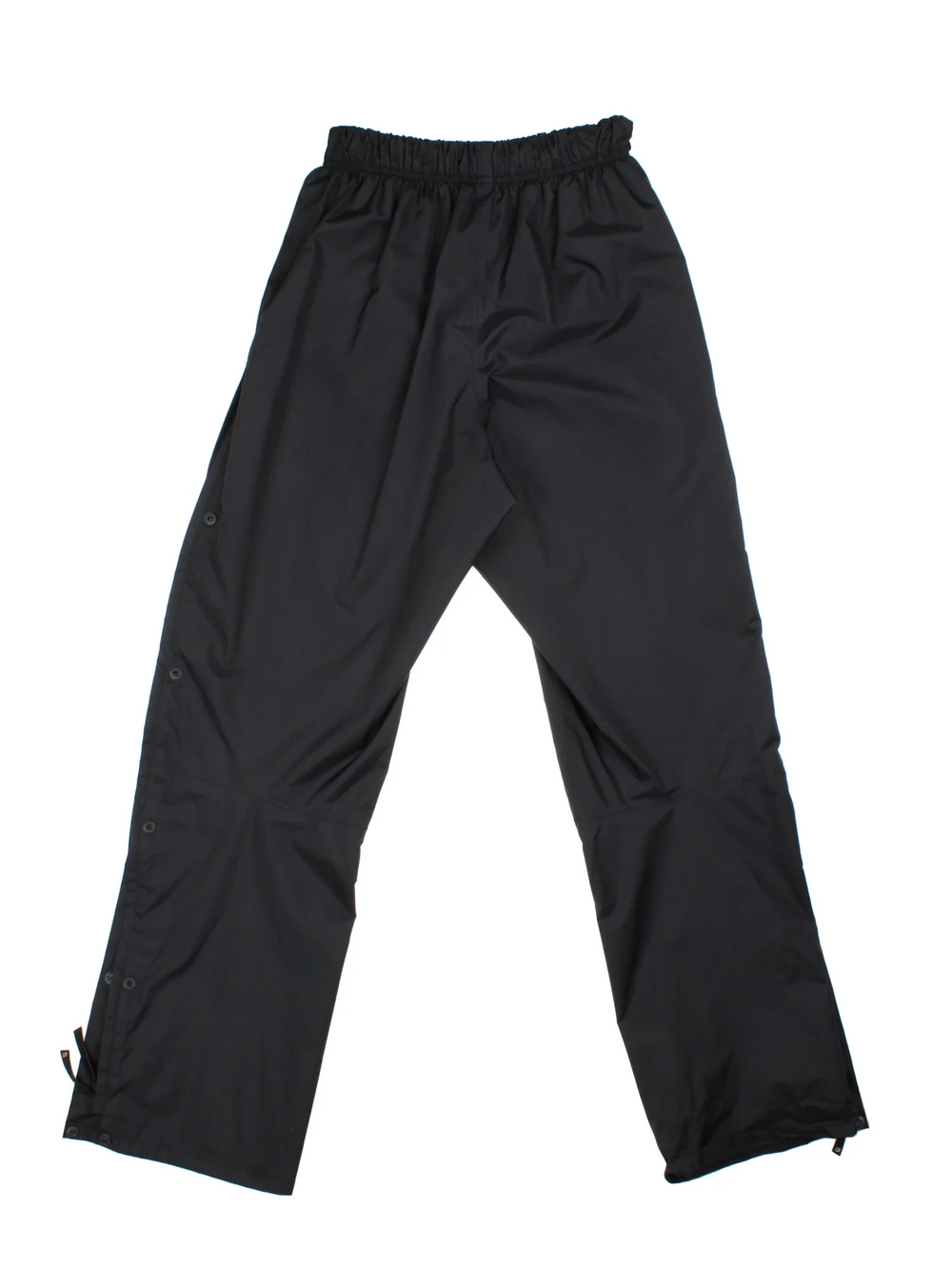 Berghaus Hydroshell Hike Trousers in a black colourway, does not have pockets, has an adjustable elasticated waist, popper button and zip down the side of the legs, and the logo printed on the front.