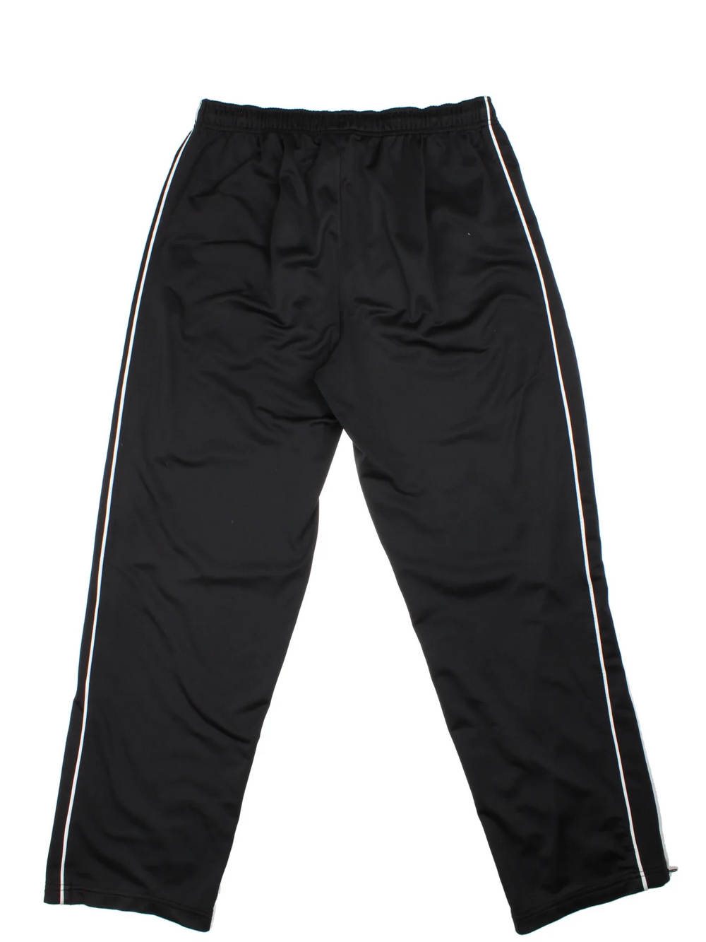 Nike Tracksuit Bottoms in a black colourway with white stripes going down the sides, has pockets and the logo embroidered on the front.
