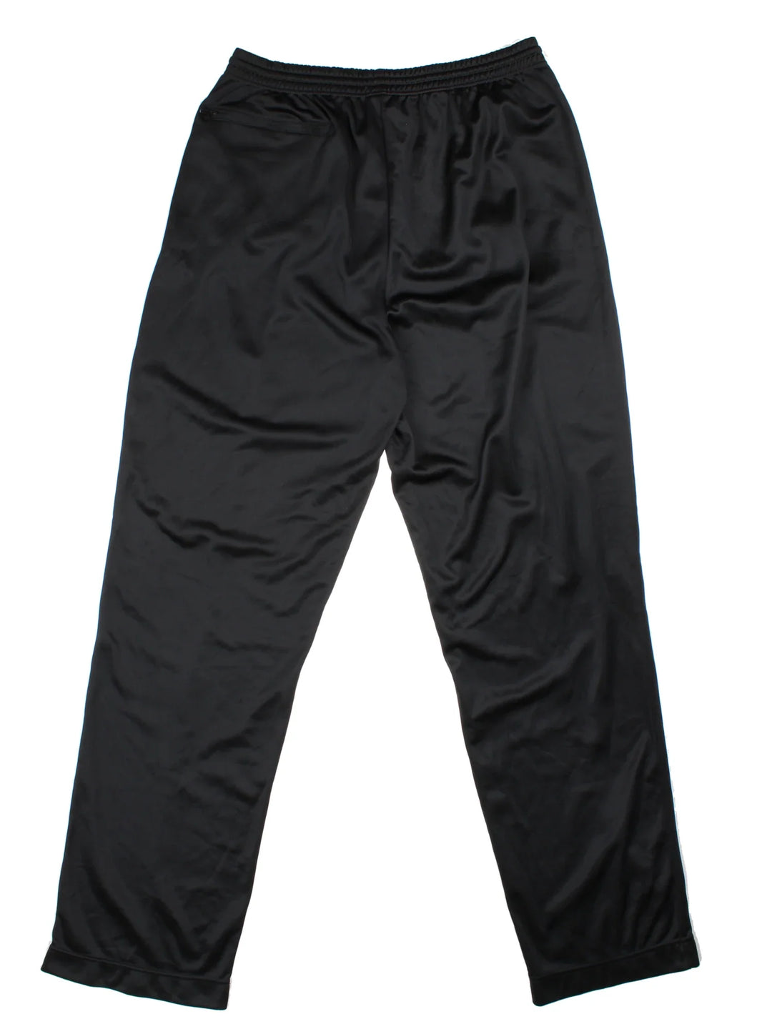 Vintage Adidas Pleated Tracksuit Bottoms in a black colourway, has pockets, elasticated waist with drawstring, and the logo embroidered on the front.