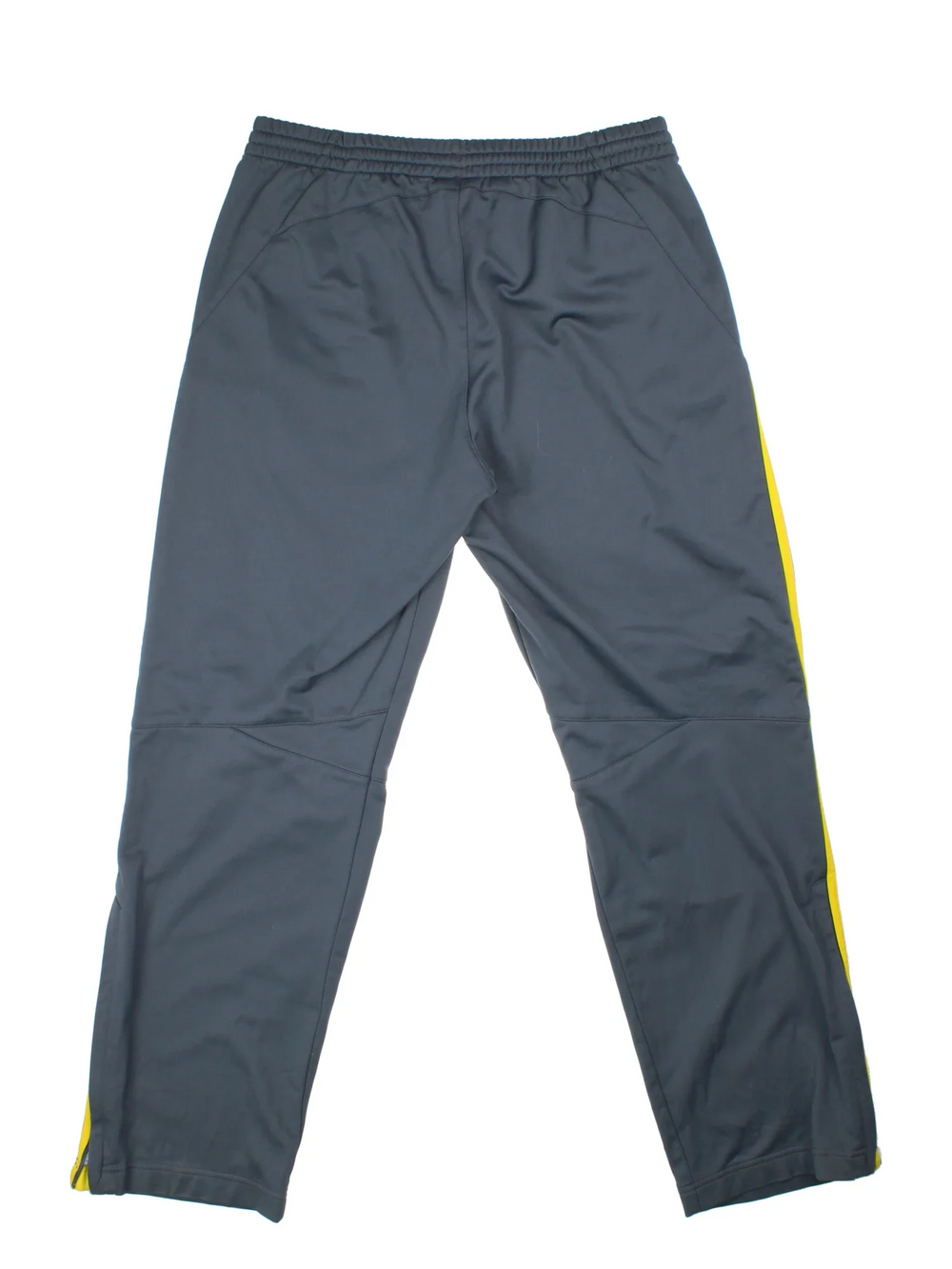 Adidas Tracksuit Bottoms in a grey colourway with iconic three stripes down the sides in yellow, has pockets, elasticated waist with drawstring, and the logo embroidered on the front.