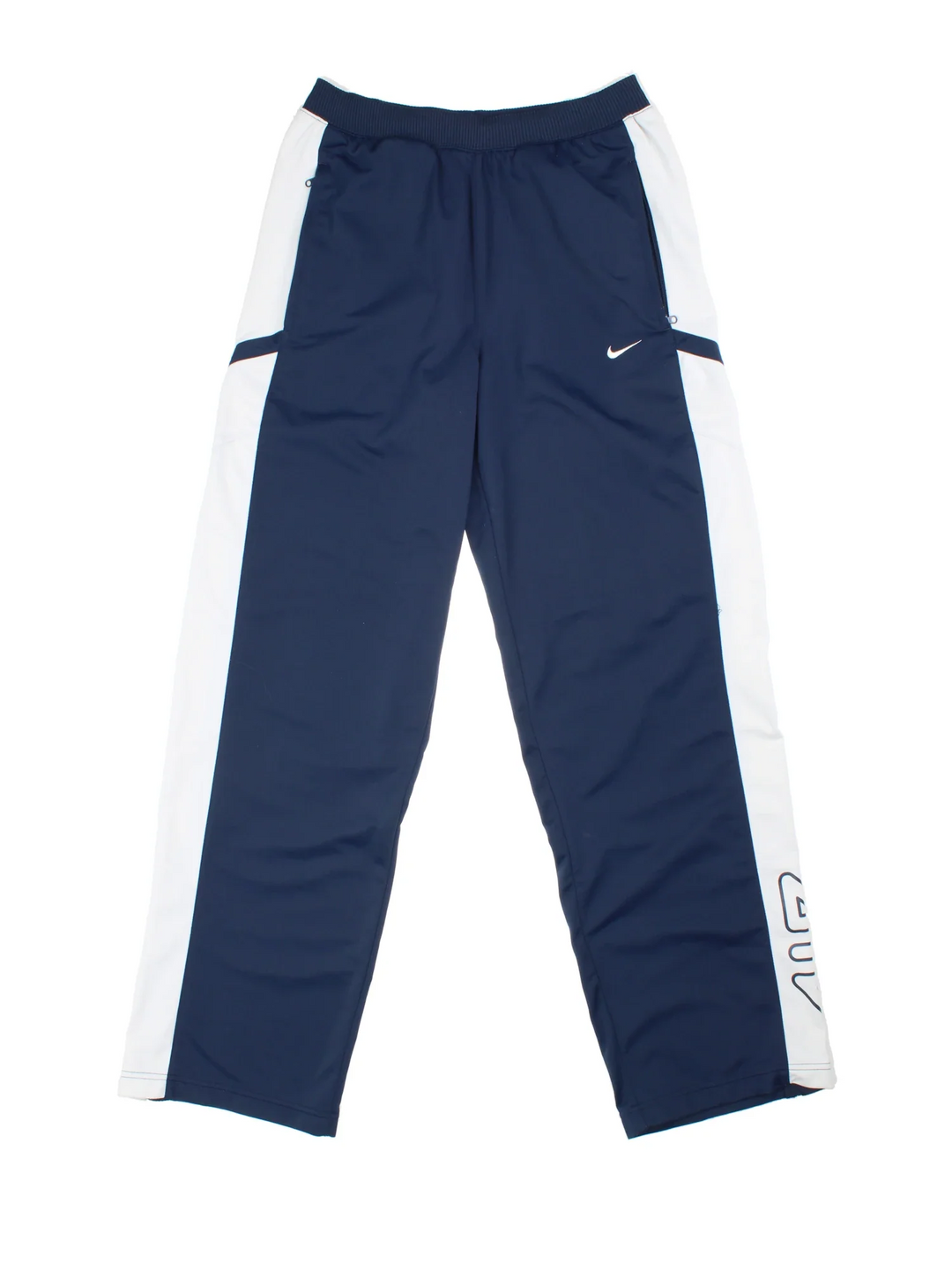 Nike Air Max Tracksuit Bottoms in blue and white colourway, has pockets, elasticated waist with drawstring, and the swoosh logo embroidered on the front.