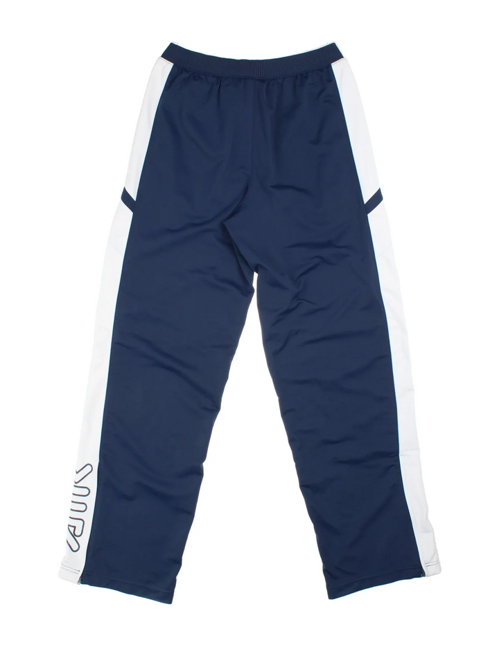 Nike Air Max Tracksuit Bottoms in blue and white colourway, has pockets, elasticated waist with drawstring, and the swoosh logo embroidered on the front.
