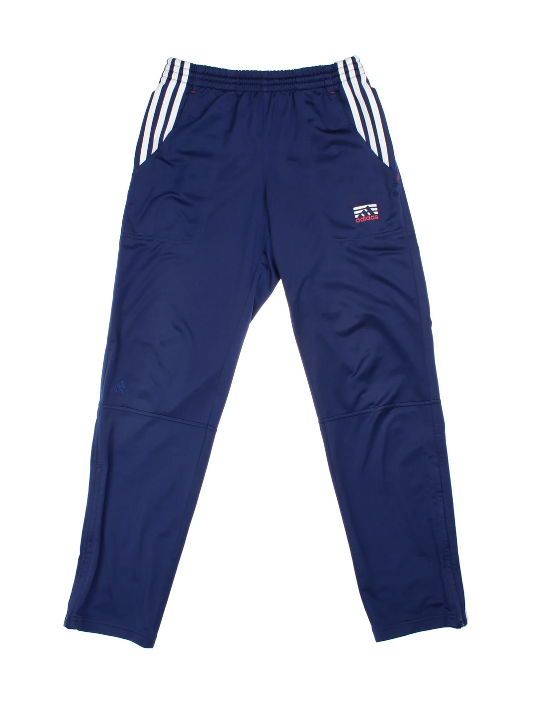 Adidas Tracksuit Bottoms in blue colourway, has pockets, elasticated waist with drawstring, and the logo embroidered on the front.