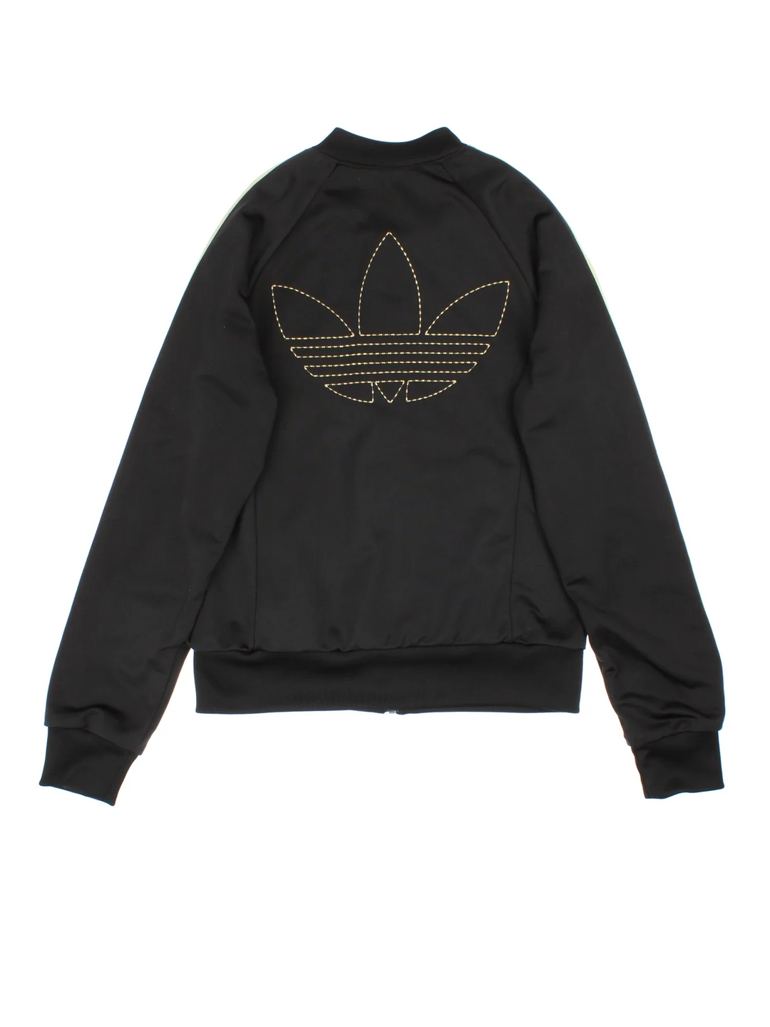 Vintage Adidas Originals Track Top in a black/gold colourway. Zips up and has side pockets, famous x3 stripes and trefoil embroidered branding on front and back.