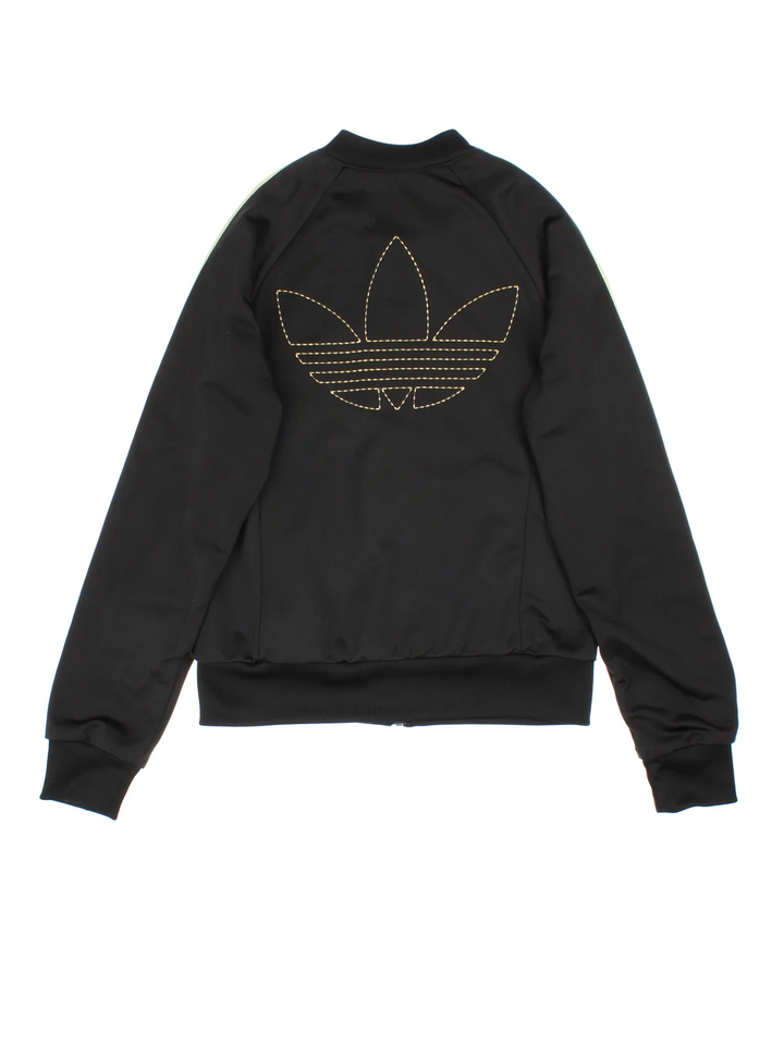 Vintage Adidas Originals Track Top in a black/gold colourway. Zips up and has side pockets, famous x3 stripes and trefoil embroidered branding on front and back.