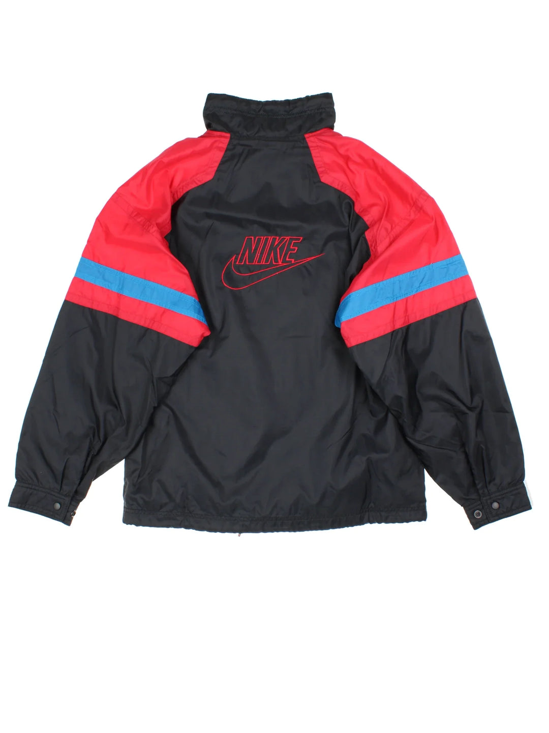 80's Nike Tracksuit Jacket in a black/red colourway. Zip up fastening, side pockets, jersey lining and has the logo embroidered on the front/back.