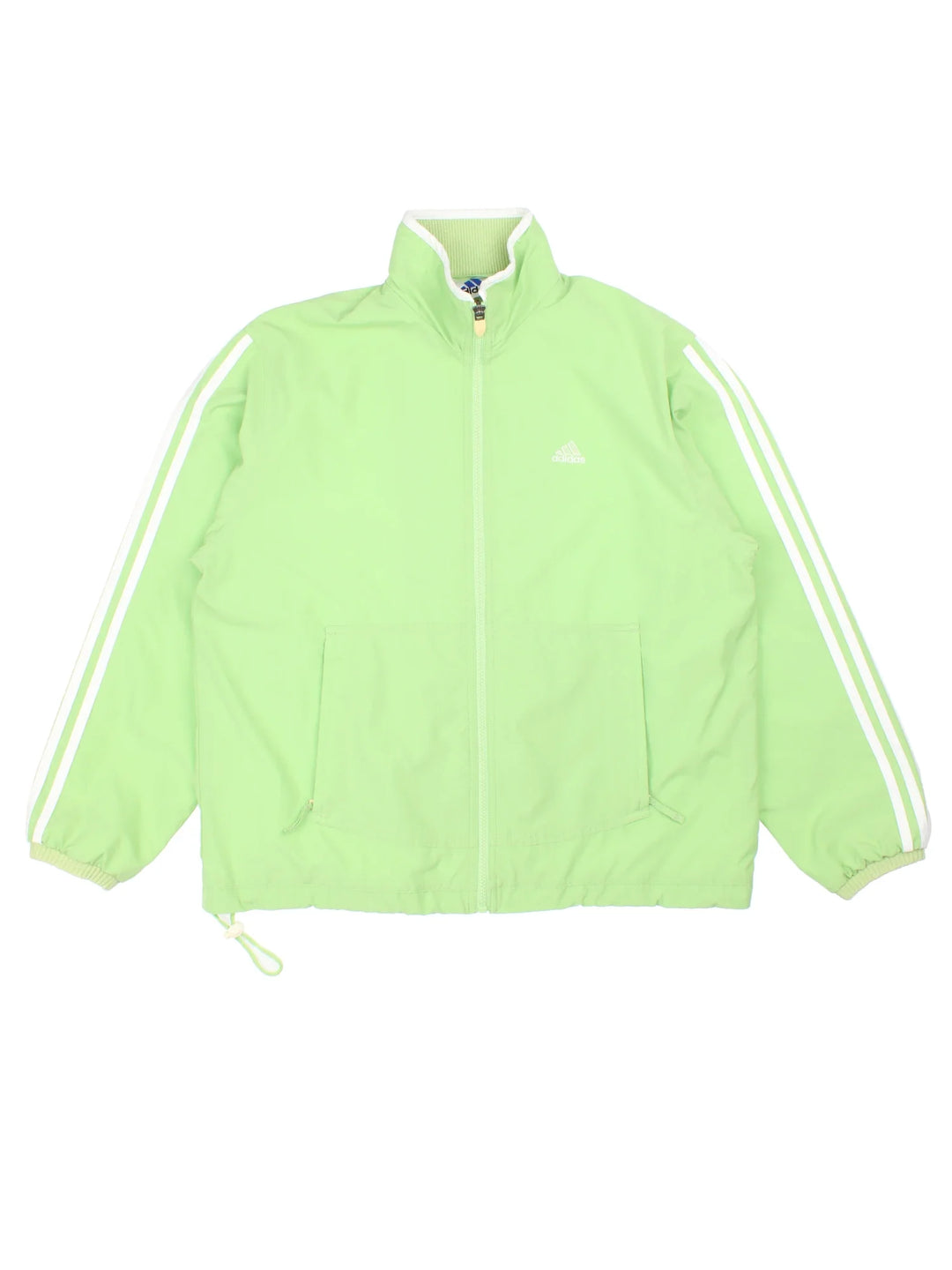 Vintage Adidas Tracksuit Jacket in a green colourway. Zip up closure and has side pockets, and the logo embroidered on the front.