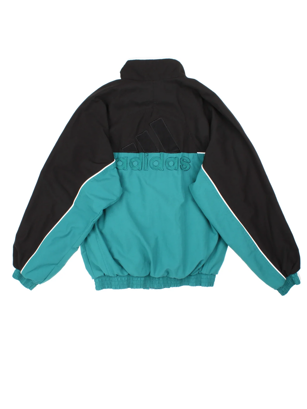 Vintage Adidas Tracksuit Jacket in a blue and black colourway. Zip up closure and has side pockets, and the logo embroidered on the front.