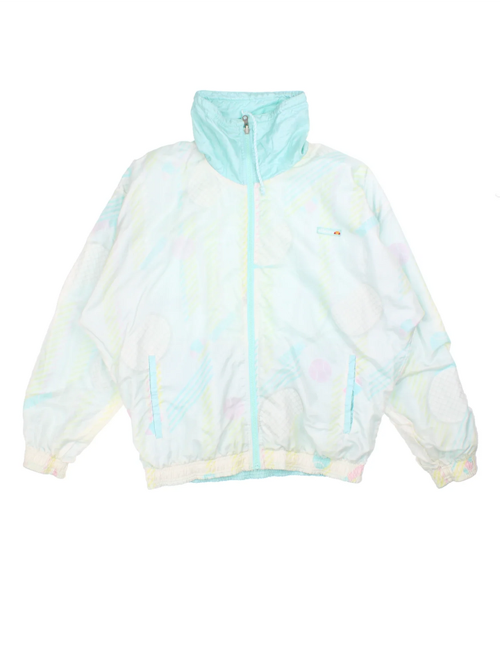 Vintage Ellesse Reversible Shell Jacket in either a blue or white patterned colourway. Zip up closure and has side pockets, and the logo embroidered on the front.